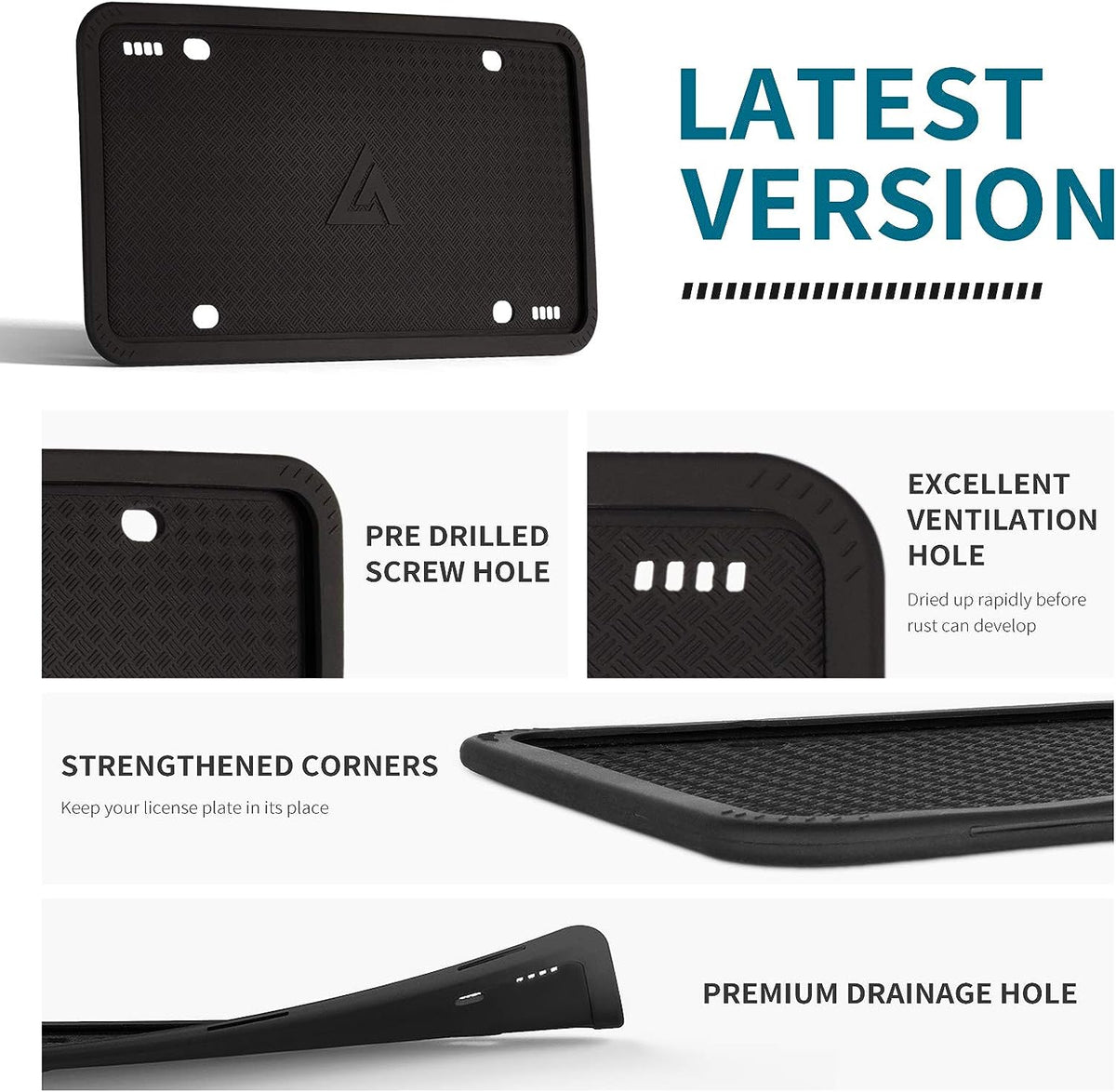 Aujen Silicone License Plate Frames Black, 2 Pack Car License Plate Co AUJEN