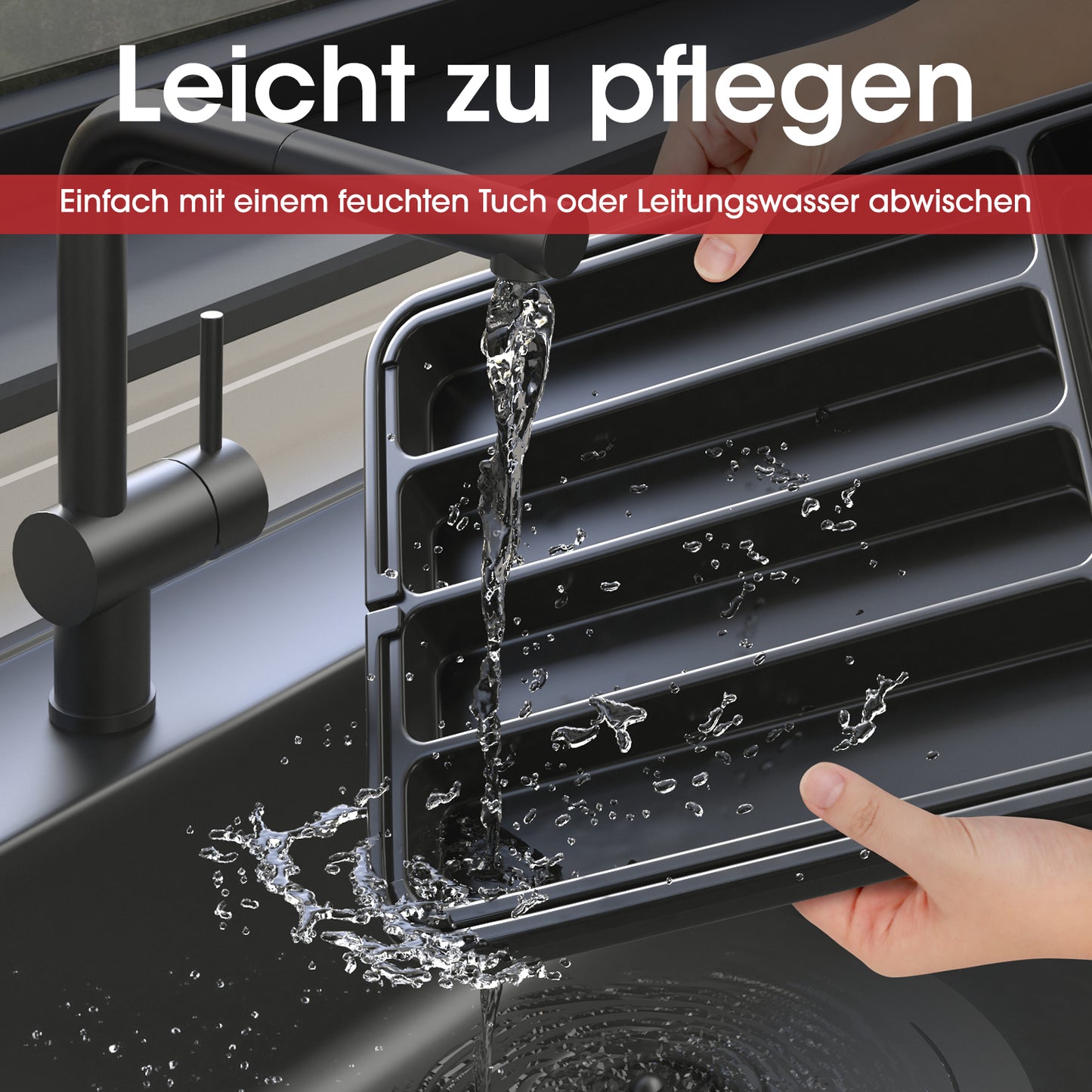 AUJEN Besteckkasten für Schubladen -Abnehmbar Besteckeinsatz für Schubladen, Praktischer Schubladeneinsatz, Erweiterbar Schubladen Organizer, Effiziente und Vielseitiger Küchen Organizer, Schwarz