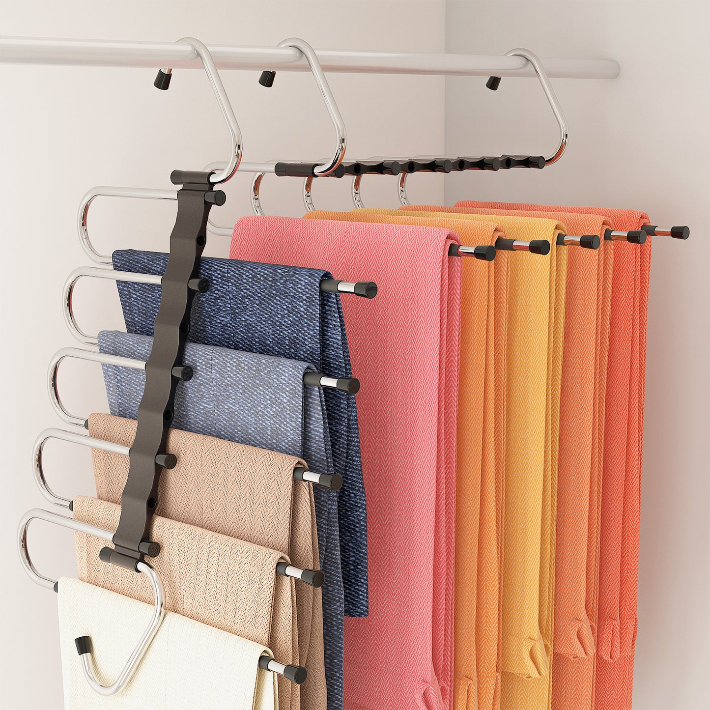 AUJEN Pants Hangers Space Saving - Sturdy Metal Shirt Hangers with Non-Slip Design, Jean Hangers with 2 Hanging Modes, Multipurpose Closet Organizers and Storage for Trousers, Scarves 1 Pack