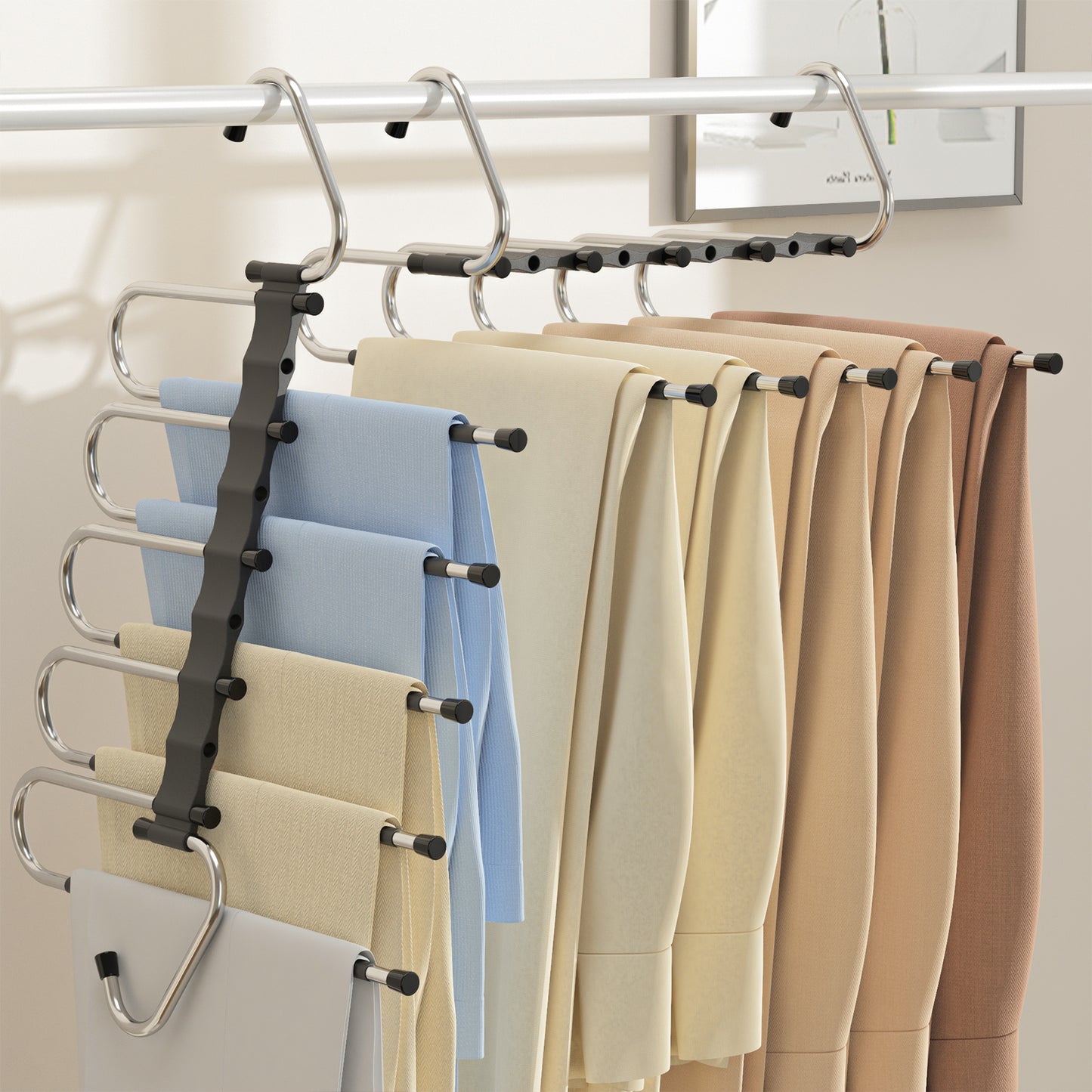 AUJEN Pants Hangers Space Saving - Sturdy Metal Shirt Hangers with Non-Slip Design, Jean Hangers with 2 Hanging Modes, Multipurpose Closet Organizers and Storage for Trousers, Scarves 1 Pack