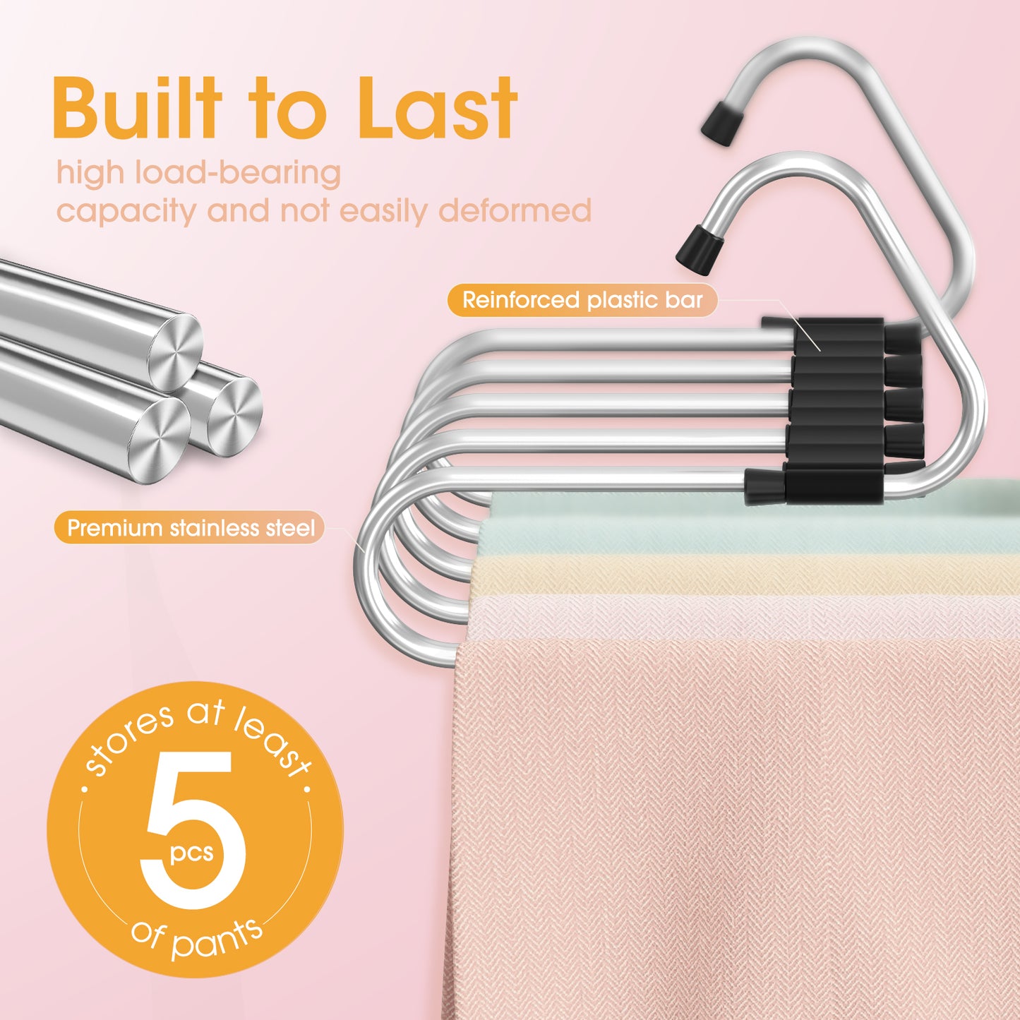AUJEN Pants Hangers Space Saving - Sturdy Metal Shirt Hangers with Non-Slip Design, Jean Hangers with 2 Hanging Modes, Multipurpose Closet Organizers and Storage for Trousers, Scarves 1 Pack