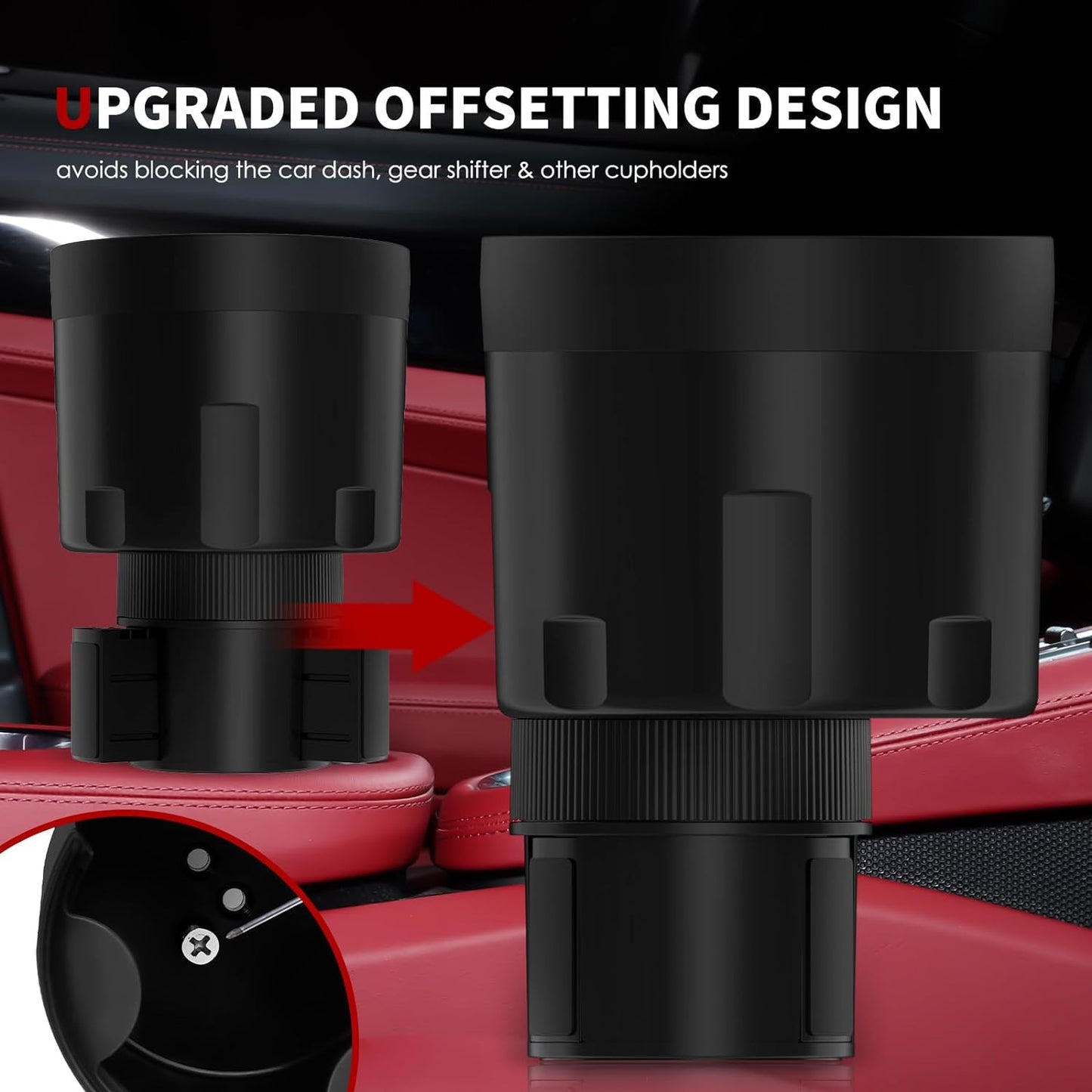 AUJEN Cup Holder Expander for Car - Upgraded Cup Holder w/Offset Option, Adjustable Car Cup Holder Expander, Versatile Car Accessories, Fit Hydro, Yeti, Nalgene, Large Bottles & Big Drinks