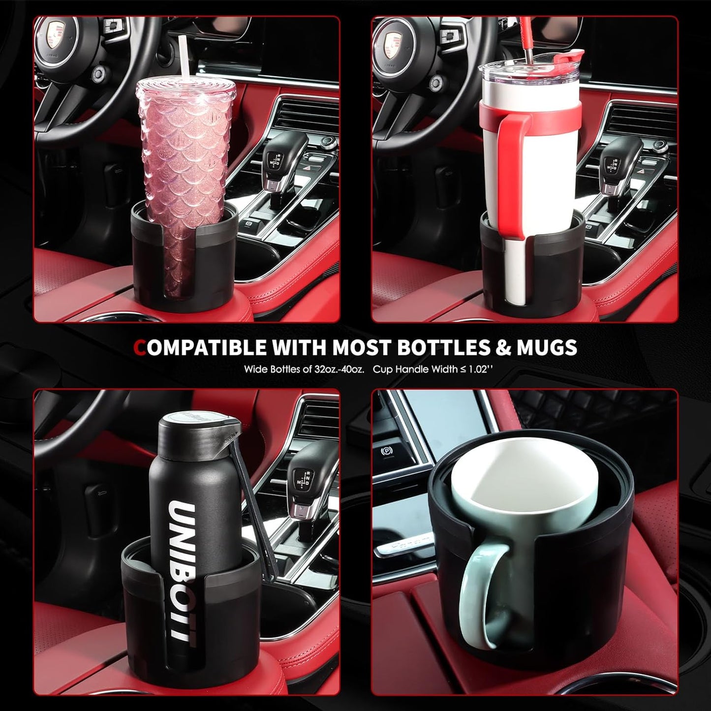 AUJEN Cup Holder Expander for Car - Upgraded Cup Holder w/Offset Option, Adjustable Car Cup Holder Expander, Versatile Car Accessories, Fit Hydro, Yeti, Nalgene, Large Bottles & Big Drinks