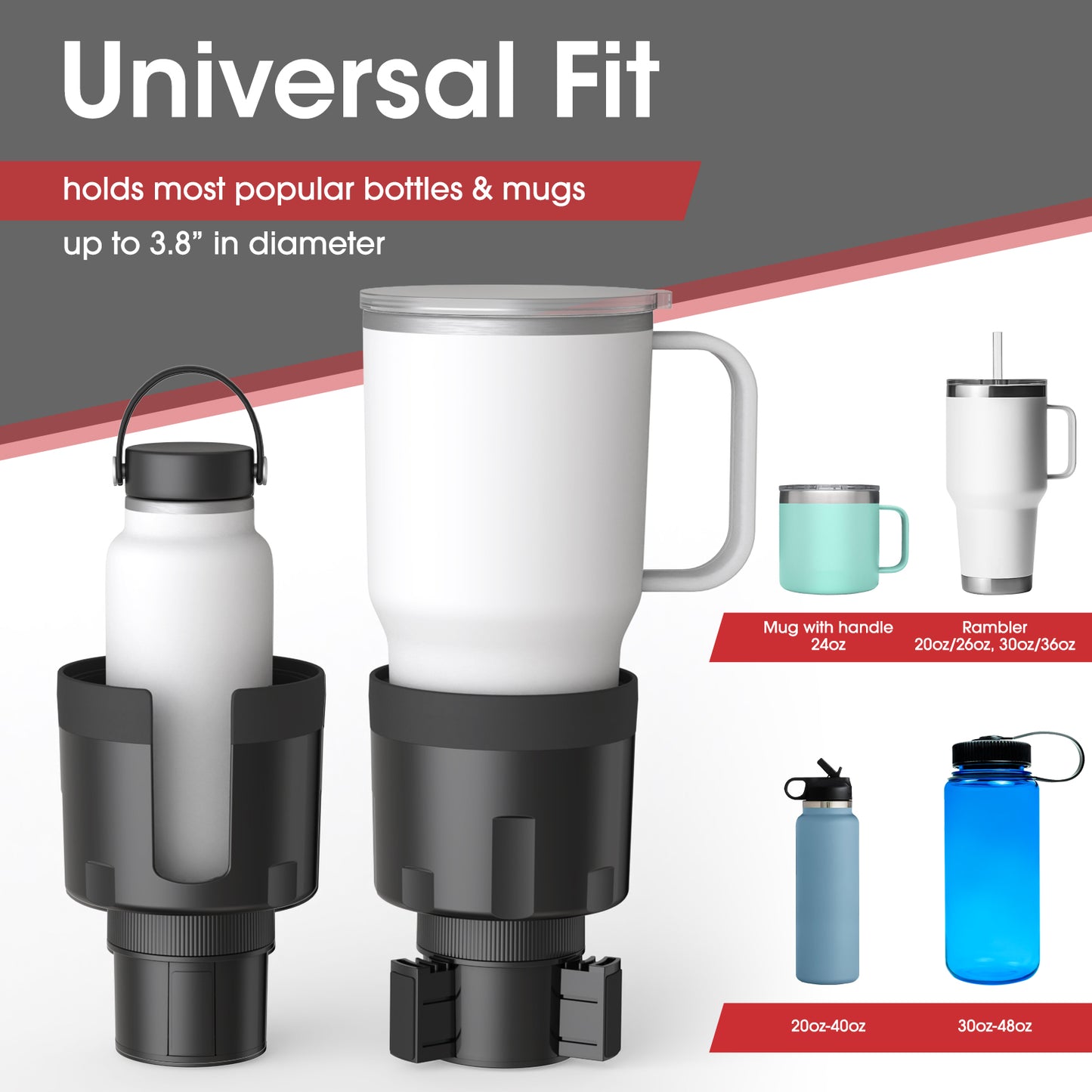 AUJEN Cup Holder Expander for Car - Upgraded Cup Holder w/Offset Option, Adjustable Car Cup Holder Expander, Versatile Car Accessories, Fit Hydro, Yeti, Nalgene, Large Bottles & Big Drinks