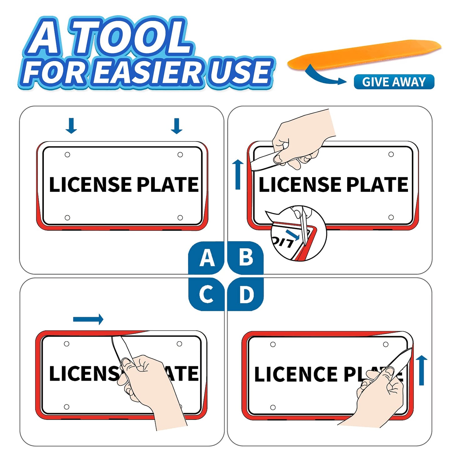 Aujen Silicone License Plate Frames 2 PCS for US Standard Car, Rattle-Proof and Easy Installation License Plate Holder (Black)