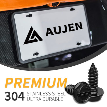 Aujen License Plate Screws, Rustproof Stainless Steel License Plate Screw Kit, Suitable for Screw Holes Size of 3/4" x 1/4" License Plate Bolts, Black License Plate Screws for Most Vehicles (8 Pcs)